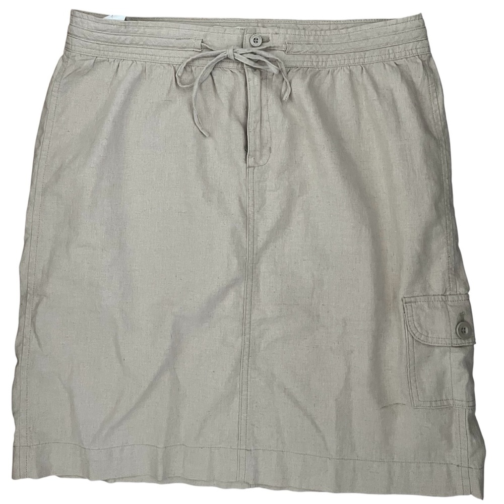 Y2K Cargo Khaki Linen Midi Skirt with Pockets GH Bass Heritage w/Drawstring XL